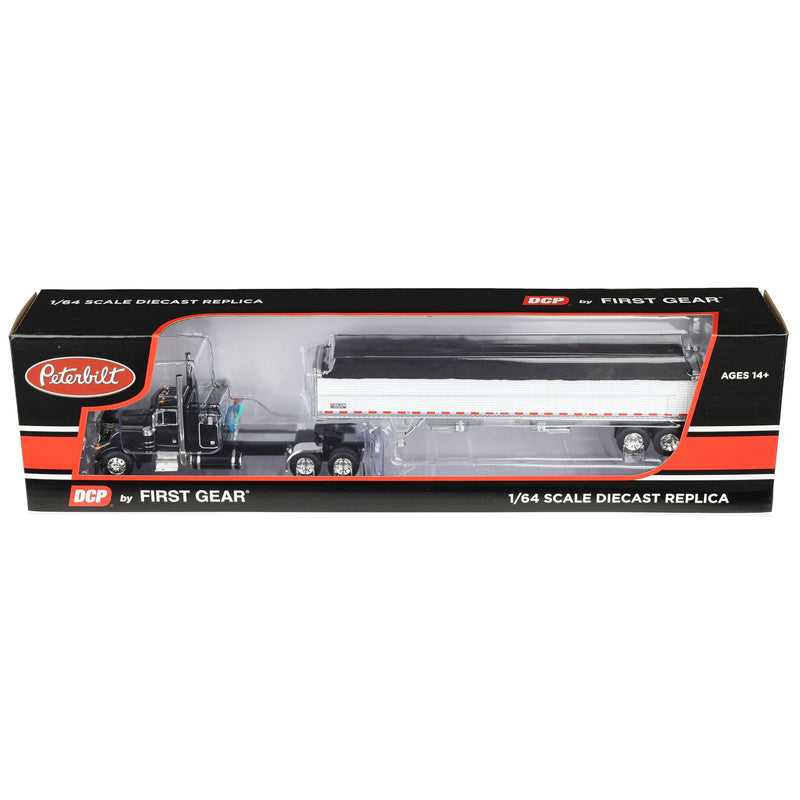 1/64 Black Peterbilt 379 48in Flatop Sleeper with Wilson Pacesetter Hopper Bottom Grain Trailer DCP by First Gear