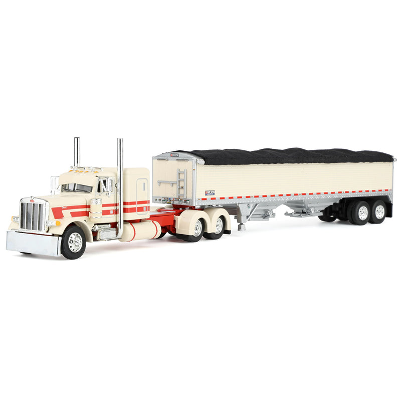 1/64 Cream & Red Peterbilt 379 48in Flatop Sleeper with Wilson Pacesetter Grain Trailer DCP by First Gear