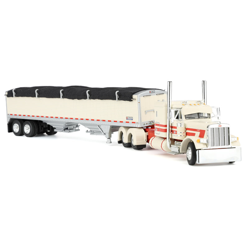 1/64 Cream & Red Peterbilt 379 48in Flatop Sleeper with Wilson Pacesetter Grain Trailer DCP by First Gear
