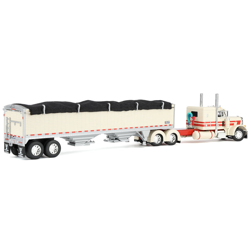 1/64 Cream & Red Peterbilt 379 48in Flatop Sleeper with Wilson Pacesetter Grain Trailer DCP by First Gear