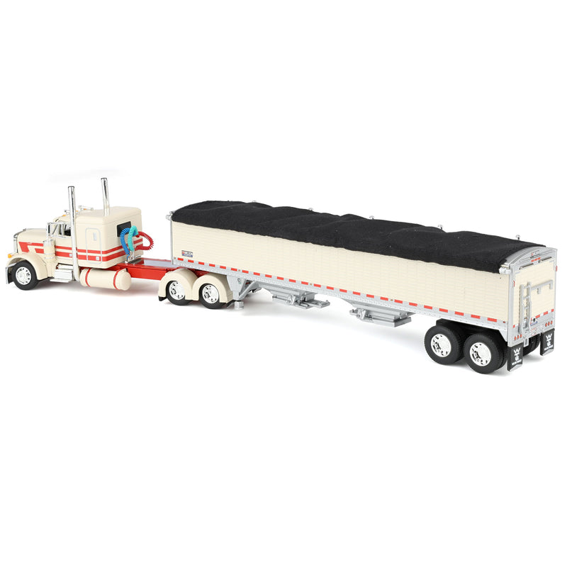 1/64 Cream & Red Peterbilt 379 48in Flatop Sleeper with Wilson Pacesetter Grain Trailer DCP by First Gear