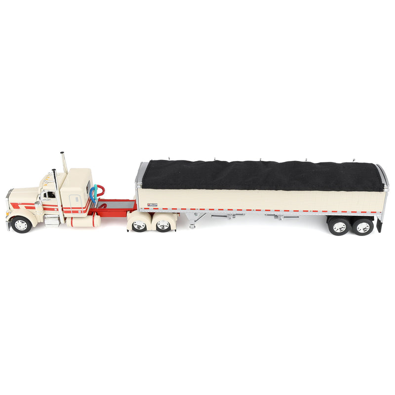 1/64 Cream & Red Peterbilt 379 48in Flatop Sleeper with Wilson Pacesetter Grain Trailer DCP by First Gear