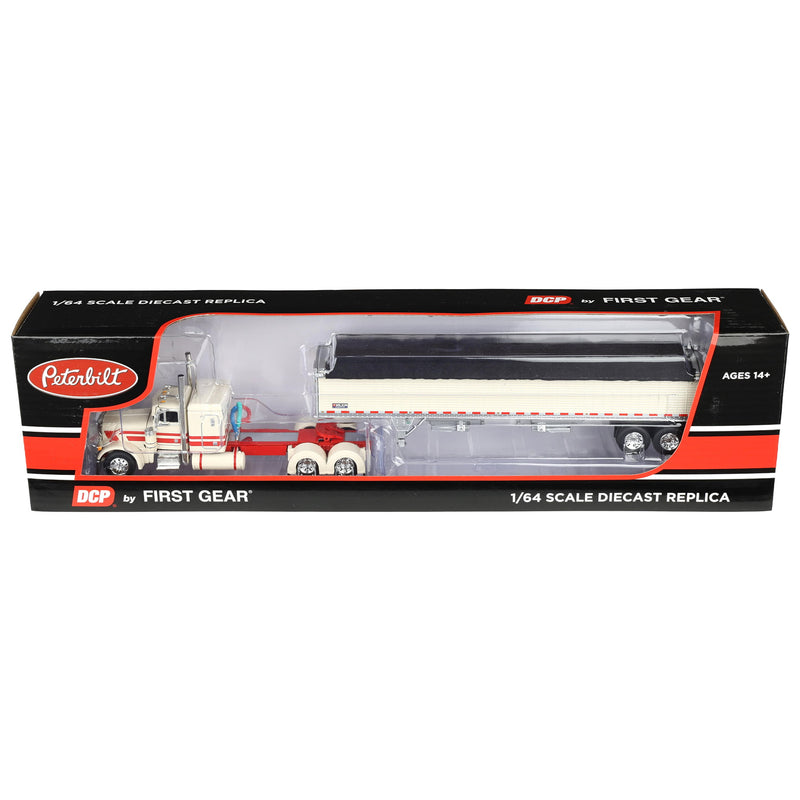 1/64 Cream & Red Peterbilt 379 48in Flatop Sleeper with Wilson Pacesetter Grain Trailer DCP by First Gear