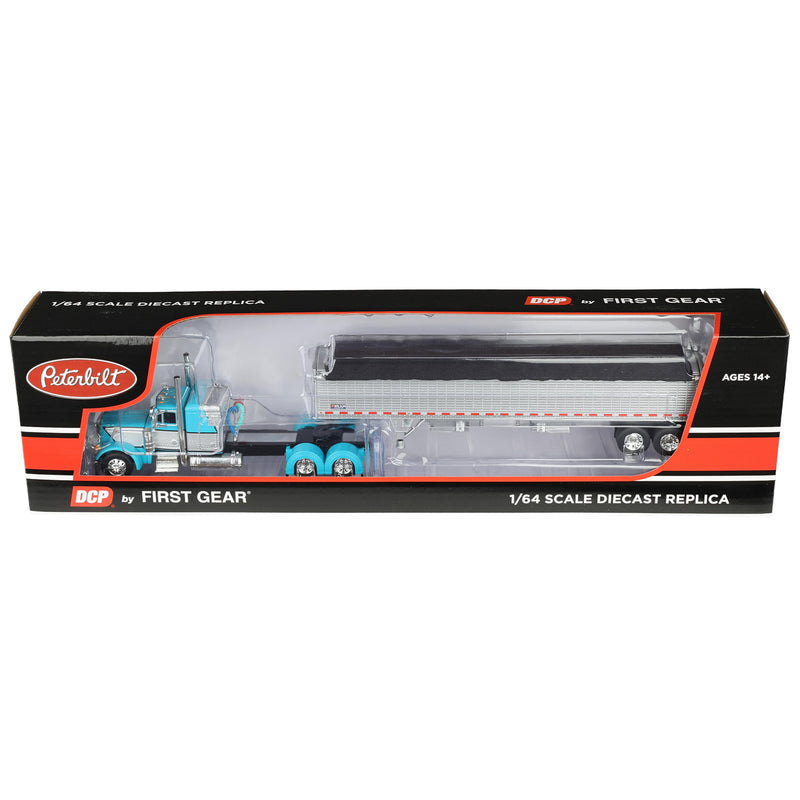 1/64 Turquoise & Silver Peterbilt 379 48in Flatop Sleeper with Wilson Pacesetter Grain Trailer DCP by First Gear
