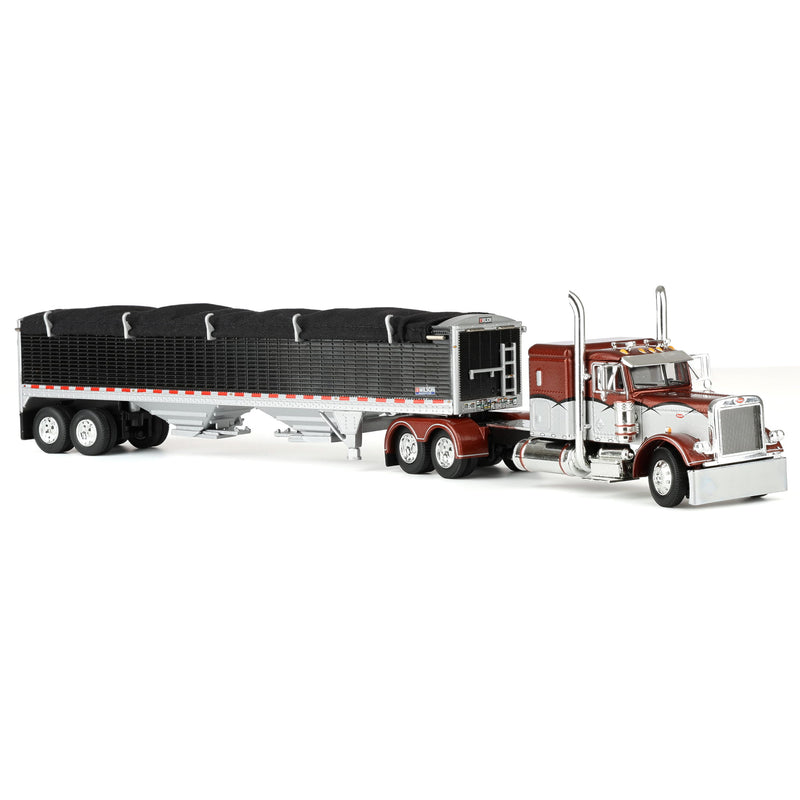 1/64 Peterbilt 379 Semi Truck with 43ft Tandem Axle Wilson Pacesetter Grain Trailer, Burnt Orange, DCP by First Gear