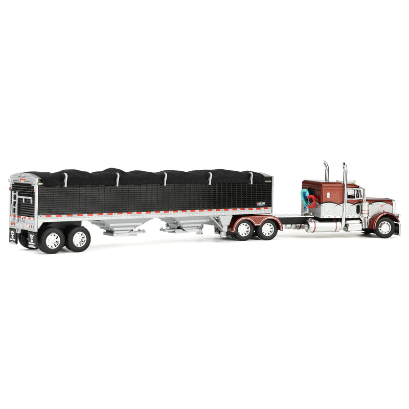 1/64 Peterbilt 379 Semi Truck with 43ft Tandem Axle Wilson Pacesetter Grain Trailer, Burnt Orange, DCP by First Gear