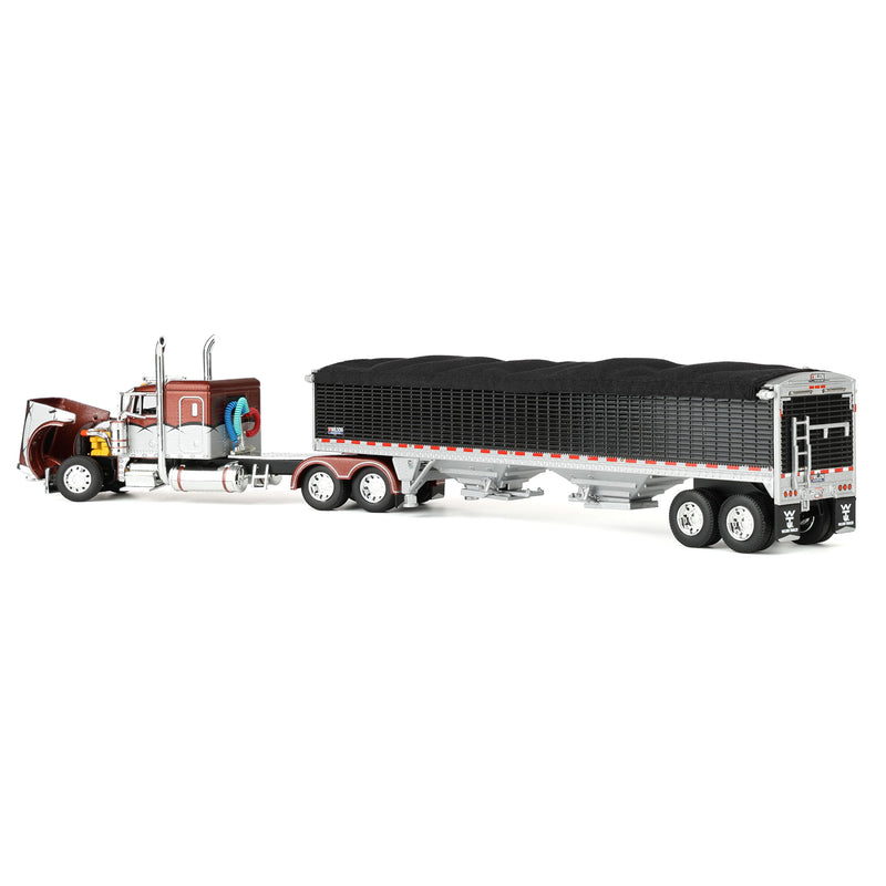 1/64 Peterbilt 379 Semi Truck with 43ft Tandem Axle Wilson Pacesetter Grain Trailer, Burnt Orange, DCP by First Gear