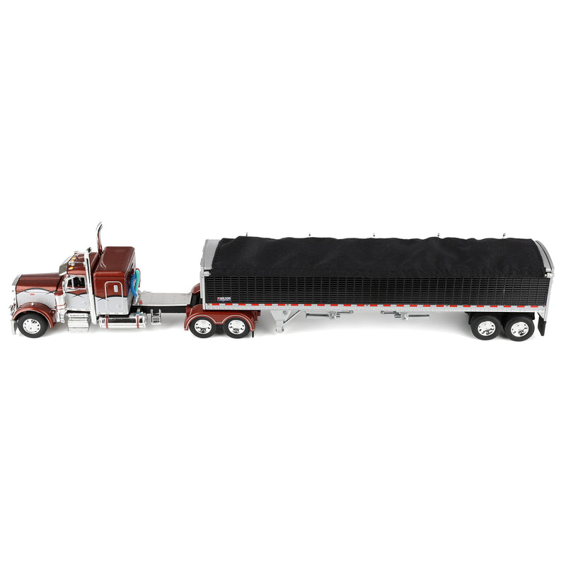 1/64 Peterbilt 379 Semi Truck with 43ft Tandem Axle Wilson Pacesetter Grain Trailer, Burnt Orange, DCP by First Gear