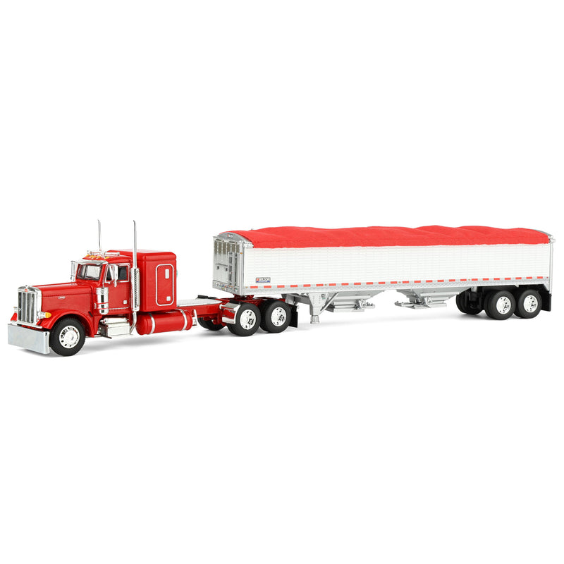 1/64 Peterbilt 379 Semi Truck with 43ft Tandem Axle Wilson Pacesetter Grain Trailer, Red, DCP by First Gear