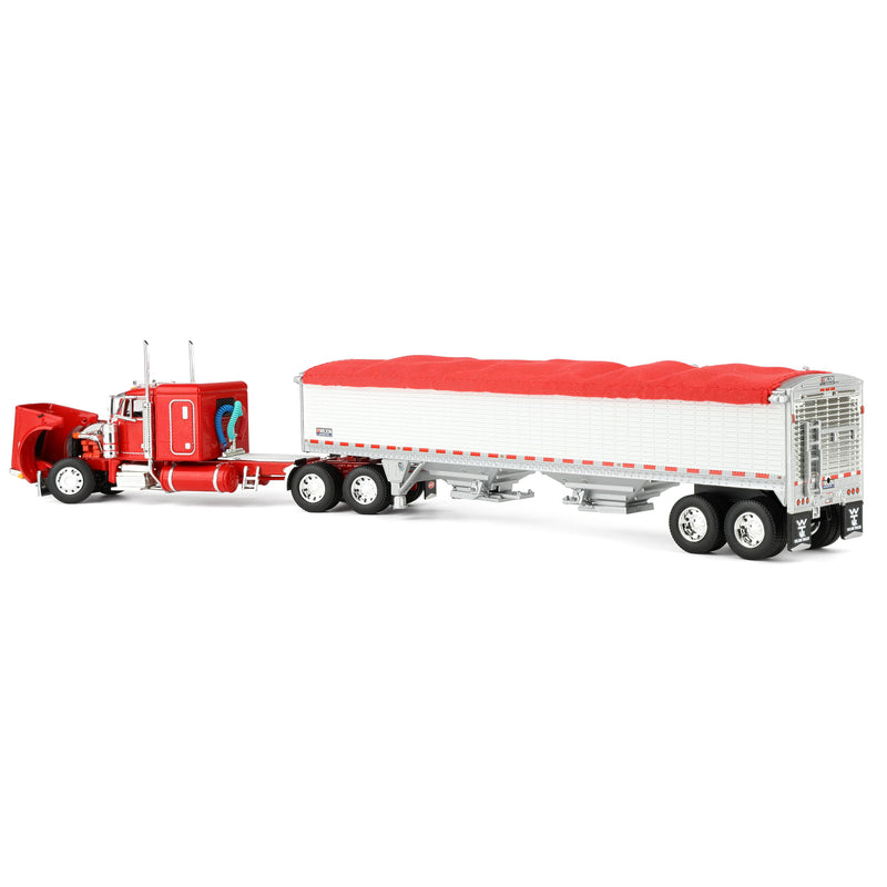1/64 Peterbilt 379 Semi Truck with 43ft Tandem Axle Wilson Pacesetter Grain Trailer, Red, DCP by First Gear
