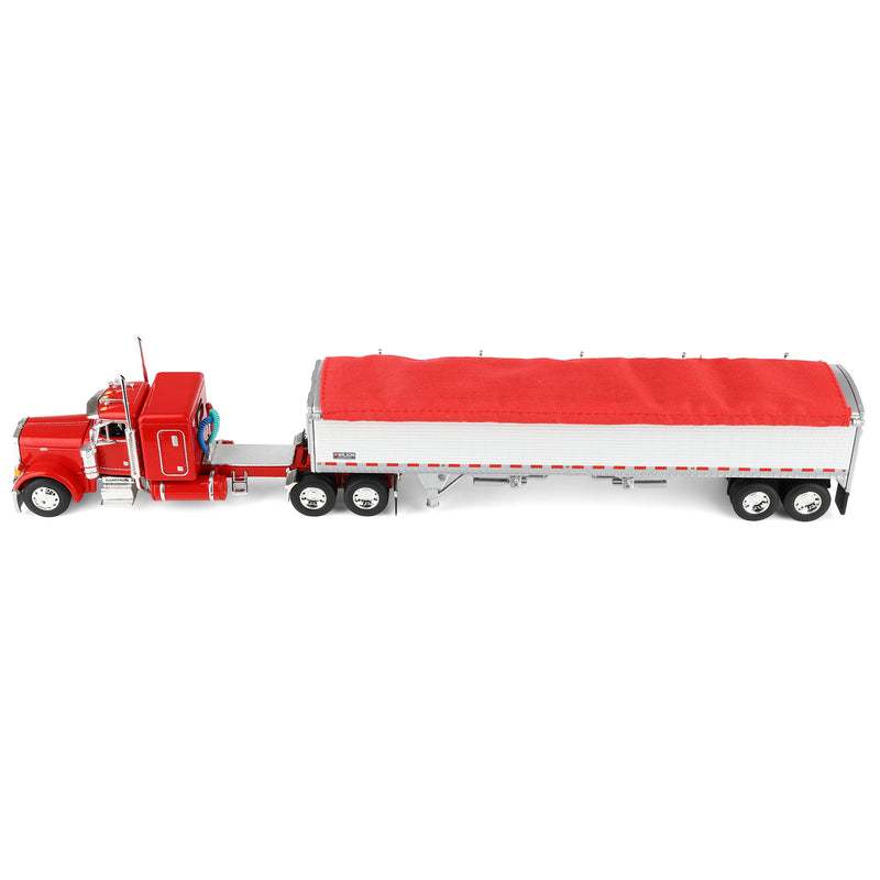 1/64 Peterbilt 379 Semi Truck with 43ft Tandem Axle Wilson Pacesetter Grain Trailer, Red, DCP by First Gear