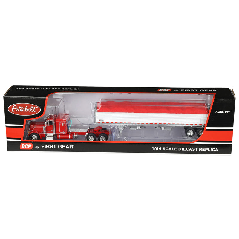 1/64 Peterbilt 379 Semi Truck with 43ft Tandem Axle Wilson Pacesetter Grain Trailer, Red, DCP by First Gear