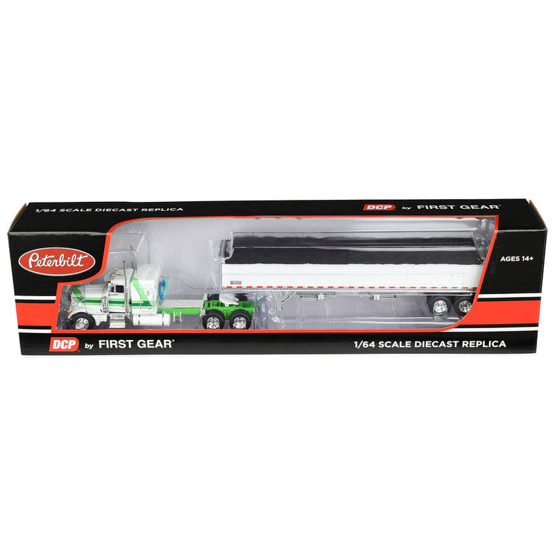 1/64 White & Green Peterbilt 379 48in Flatop Sleeper with Wilson Pacesetter Grain Trailer DCP by First Gear