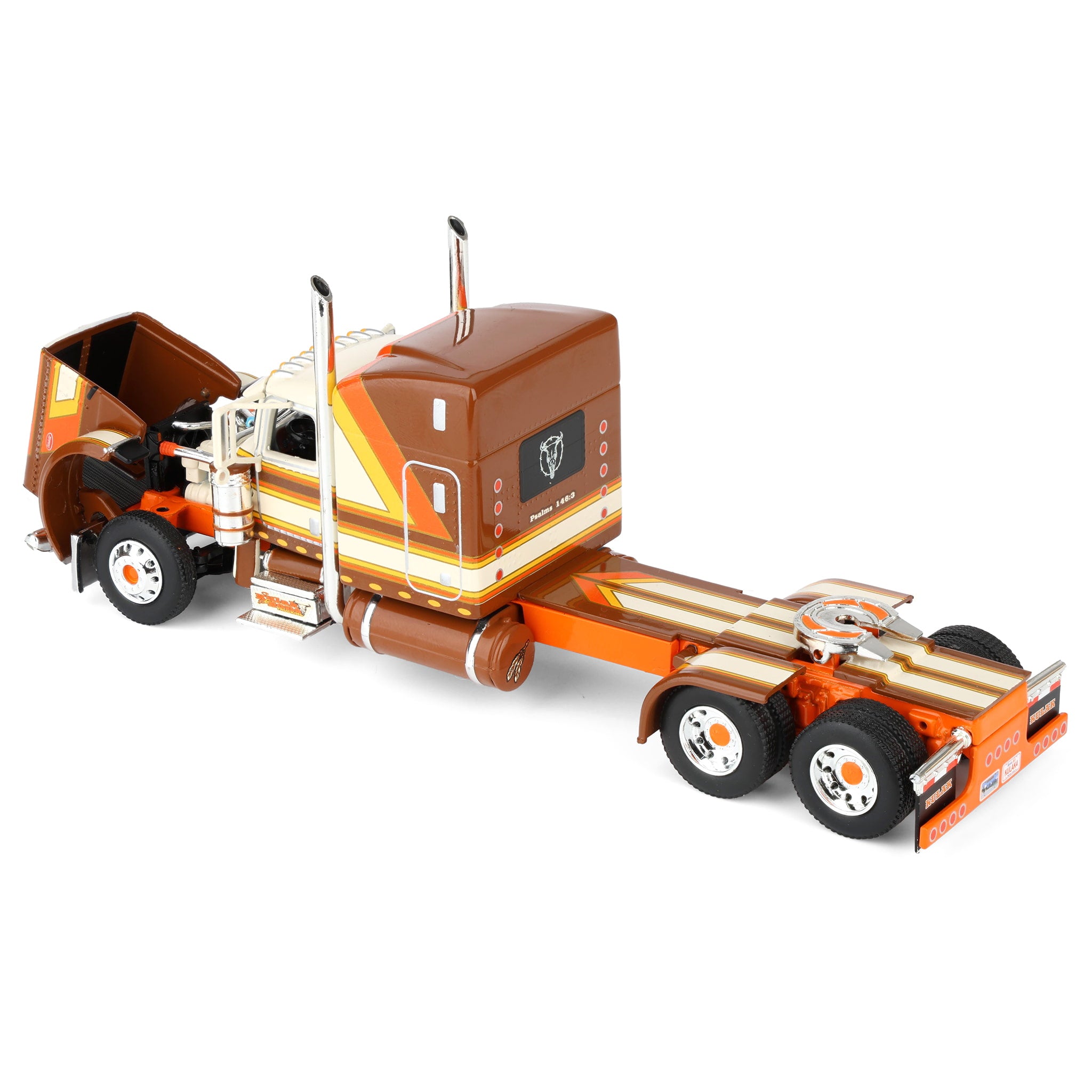 コレクション A die-cast replica semi truck kith 1/64 Peterbilt Semi Truck with Spread-Axle Box Trailer, Kulak