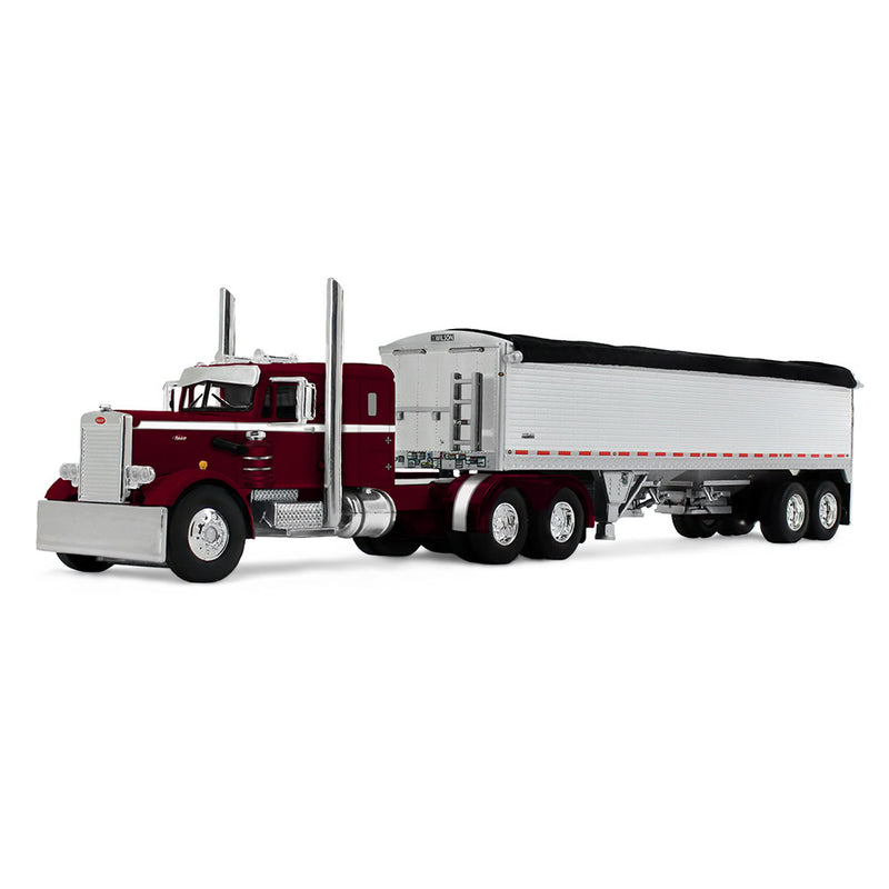 1/64 Peterbilt 351 Semi Truck with 34ft Wilson Pacesetter Grain Trailer, Cherry/White, DCP by First Gear