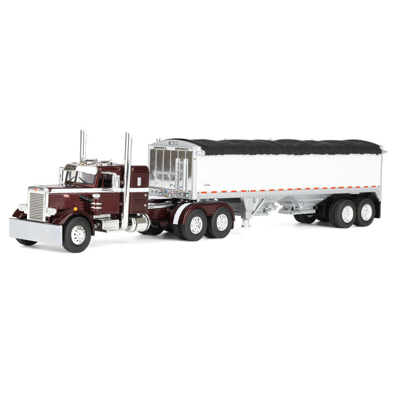 1/64 Peterbilt 351 Semi Truck with 34ft Wilson Pacesetter Grain Trailer, Cherry/White, DCP by First Gear
