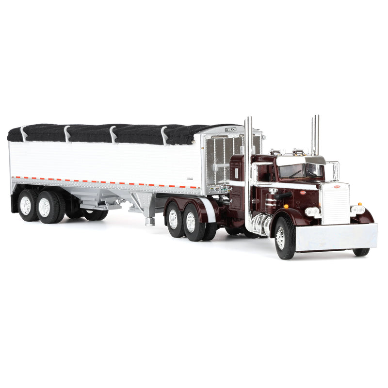 1/64 Peterbilt 351 Semi Truck with 34ft Wilson Pacesetter Grain Trailer, Cherry/White, DCP by First Gear
