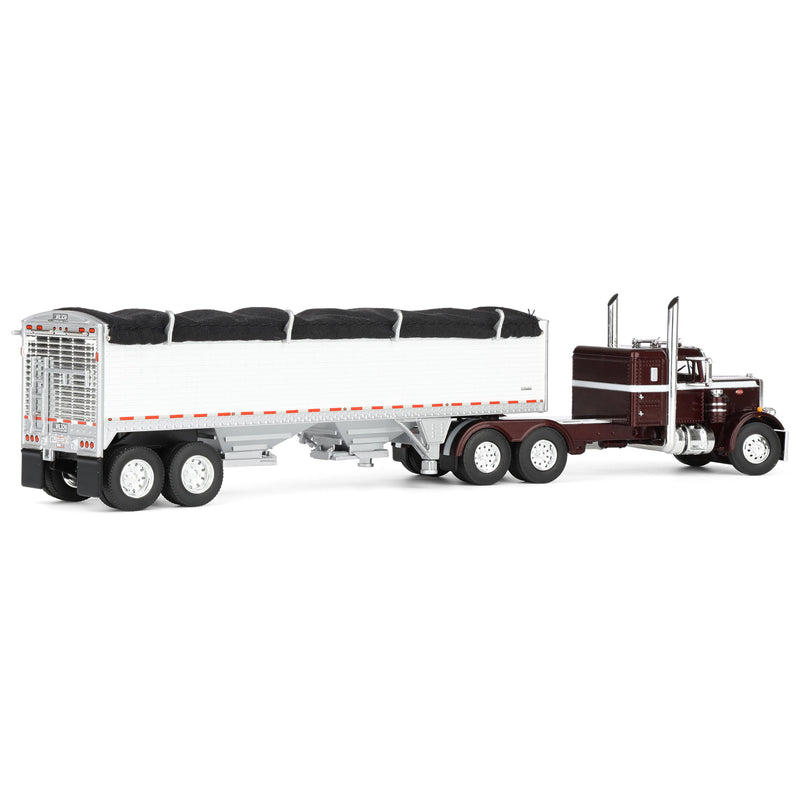1/64 Peterbilt 351 Semi Truck with 34ft Wilson Pacesetter Grain Trailer, Cherry/White, DCP by First Gear