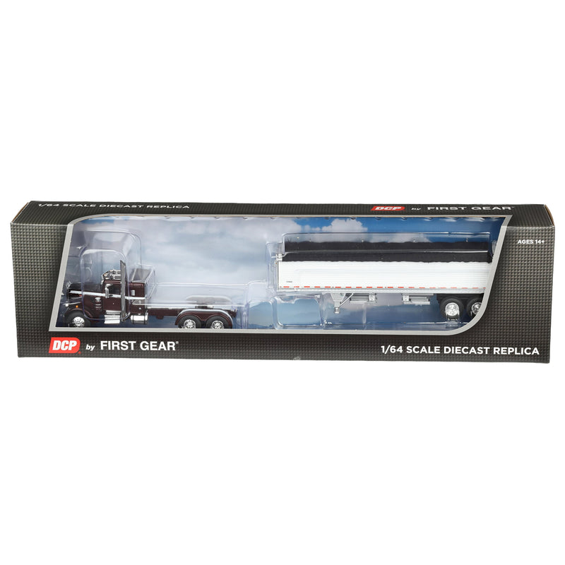 1/64 Peterbilt 351 Semi Truck with 34ft Wilson Pacesetter Grain Trailer, Cherry/White, DCP by First Gear