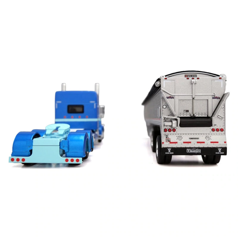 1/64 Peterbilt 389 with Semi Truck with Spread Axle Wilson Patriot Belt Trailer, Blue/Silver, DCP by First Gear