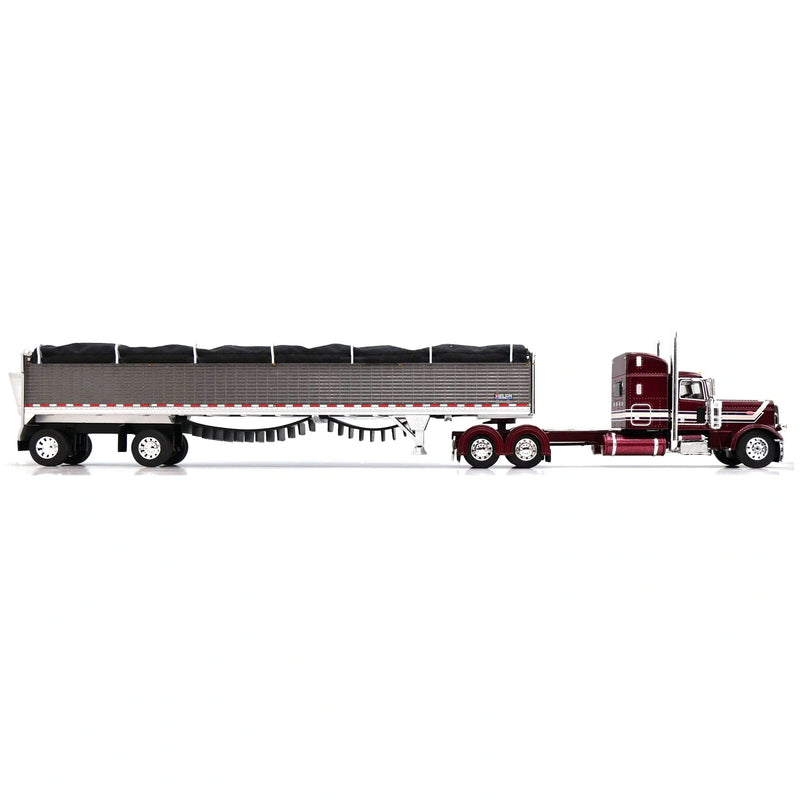1/64 Peterbilt 389 Semi Truck with Spread Axle Wilson Patriot Belt Trailer, Red/Gunmetal, DCP by First Gear
