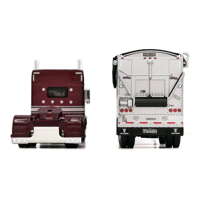 1/64 Peterbilt 389 Semi Truck with Spread Axle Wilson Patriot Belt Trailer, Red/Gunmetal, DCP by First Gear