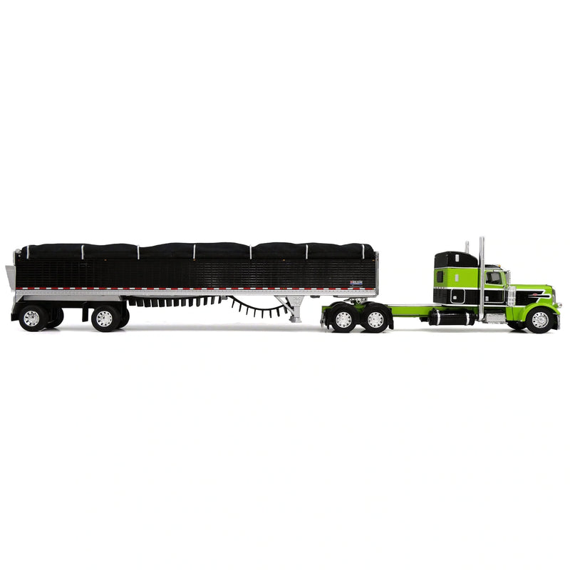 1/64 Peterbilt 389 Semi Truck with Spread Axle Wilson Patriot Belt Trailer, Green/Black, DCP by First Gear