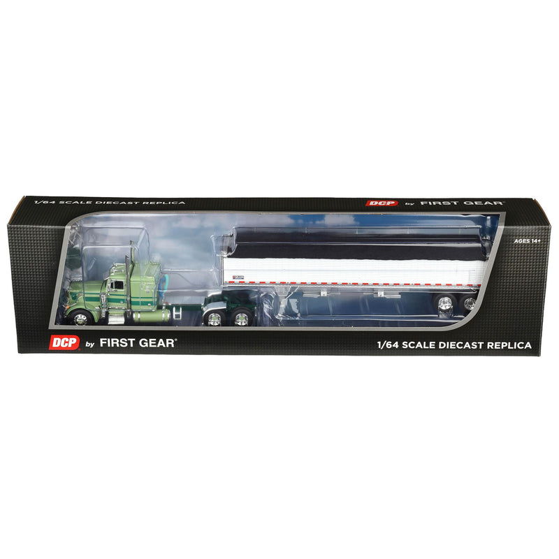 1/64 Peterbilt 379 2 Tone Green with 48in Flat Top Sleeper Cab with Tandem Axle High Side Wilson Pacesetter Trailer, DCP by First Gear