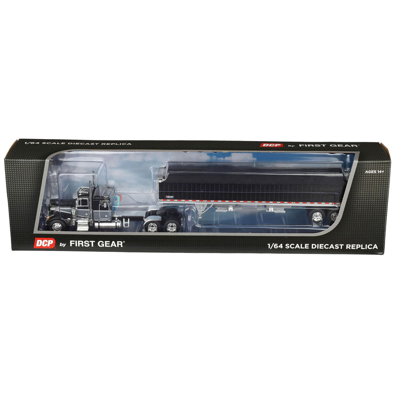 1/64 Peterbilt 379 Black/Silver with 48in Flat Top Sleeper Cab with Matching Tandem Axle High Side Wilson Pacesetter Trailer, DCP by First Gear
