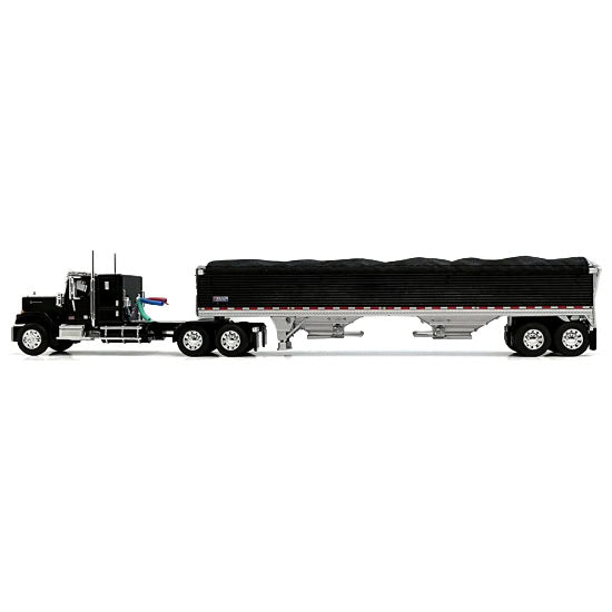 1/64 GMC General Semi Truck with Tandem Axle Wilson Pacesetter Grain Trailer, Black/White, DCP by First Gear