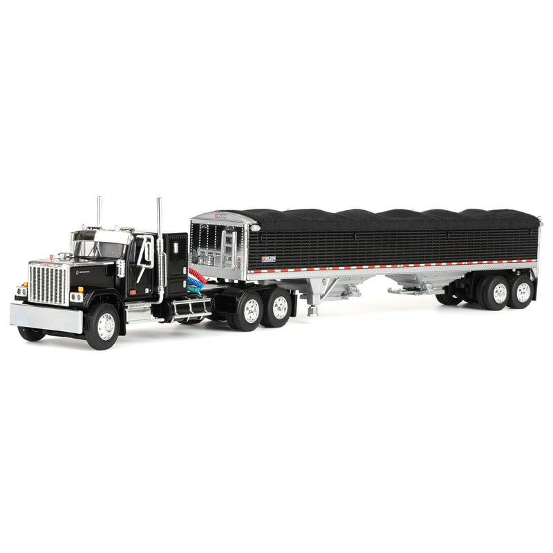 1/64 GMC General Semi Truck with Tandem Axle Wilson Pacesetter Grain Trailer, Black/White, DCP by First Gear