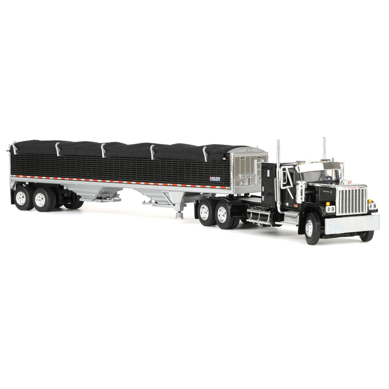1/64 GMC General Semi Truck with Tandem Axle Wilson Pacesetter Grain Trailer, Black/White, DCP by First Gear