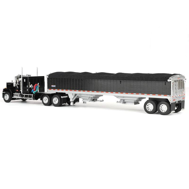 1/64 GMC General Semi Truck with Tandem Axle Wilson Pacesetter Grain Trailer, Black/White, DCP by First Gear