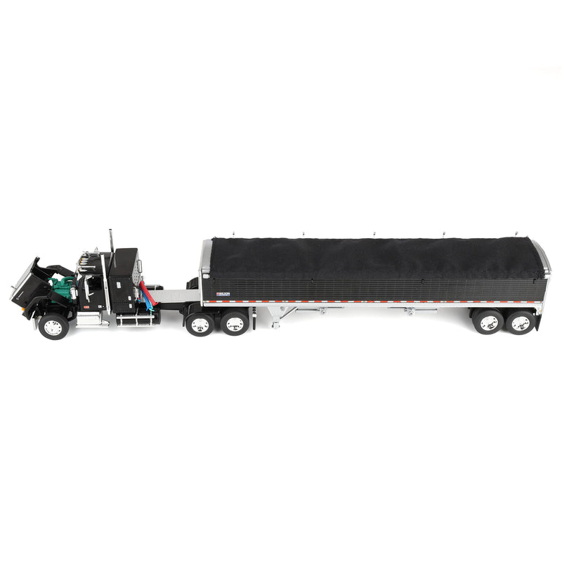 1/64 GMC General Semi Truck with Tandem Axle Wilson Pacesetter Grain Trailer, Black/White, DCP by First Gear