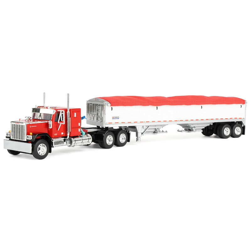 1/64 GMC General Semi Truck with Tandem Axle Wilson Pacesetter Grain Trailer, Red/White, DCP by First Gear