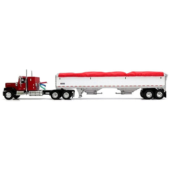 1/64 GMC General Semi Truck with Tandem Axle Wilson Pacesetter Grain Trailer, Red/White, DCP by First Gear