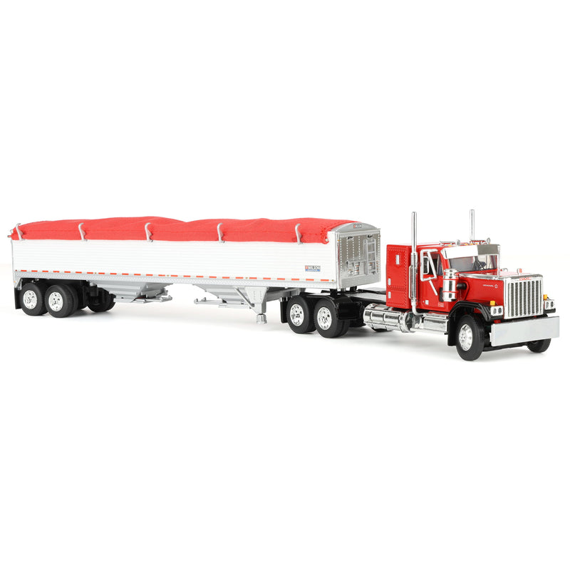 1/64 GMC General Semi Truck with Tandem Axle Wilson Pacesetter Grain Trailer, Red/White, DCP by First Gear