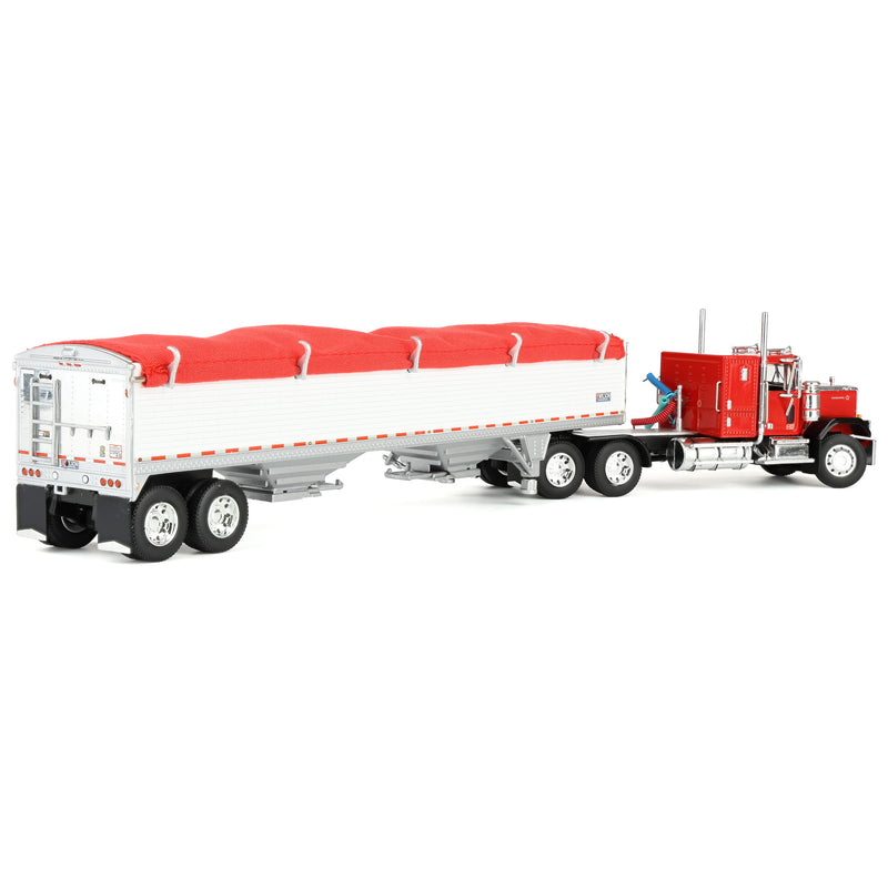 1/64 GMC General Semi Truck with Tandem Axle Wilson Pacesetter Grain Trailer, Red/White, DCP by First Gear