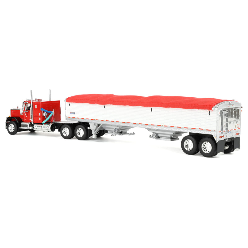 1/64 GMC General Semi Truck with Tandem Axle Wilson Pacesetter Grain Trailer, Red/White, DCP by First Gear