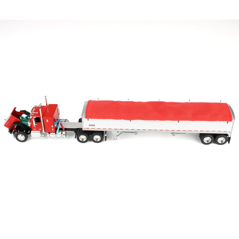 1/64 GMC General Semi Truck with Tandem Axle Wilson Pacesetter Grain Trailer, Red/White, DCP by First Gear
