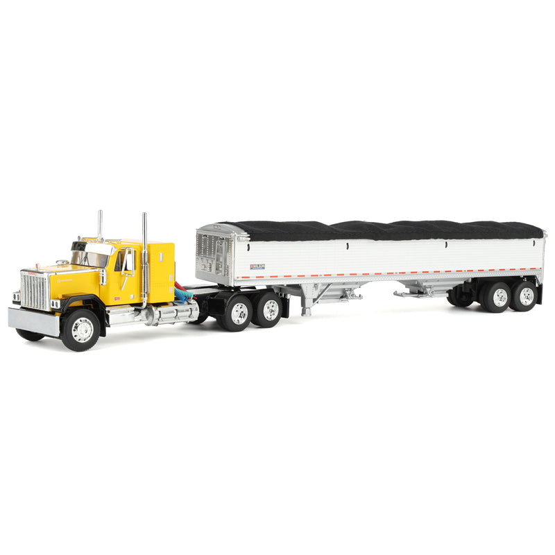 1/64 GMC General Semi Truck with Tandem Axle Wilson Pacesetter Grain Trailer, Yellow/White, DCP by First Gear