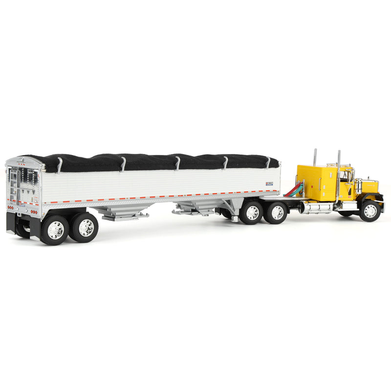 1/64 GMC General Semi Truck with Tandem Axle Wilson Pacesetter Grain Trailer, Yellow/White, DCP by First Gear