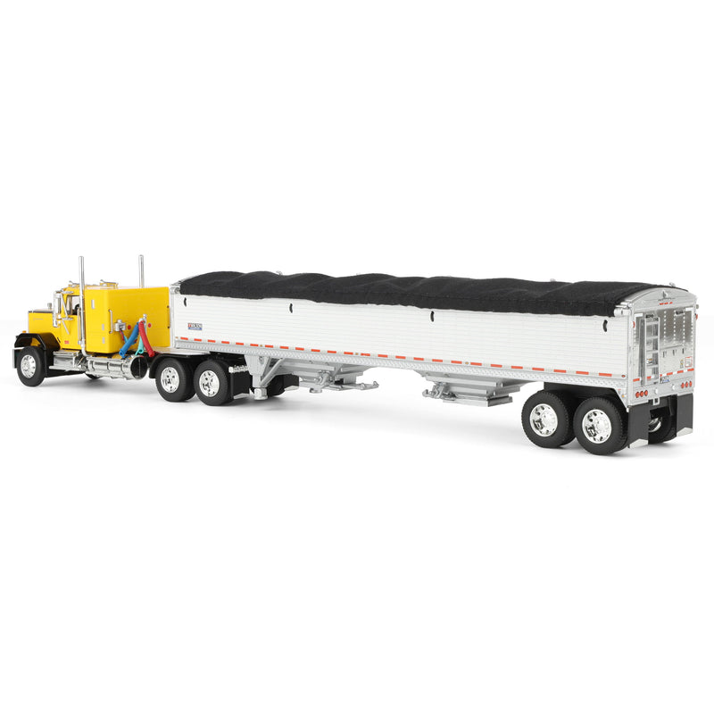 1/64 GMC General Semi Truck with Tandem Axle Wilson Pacesetter Grain Trailer, Yellow/White, DCP by First Gear
