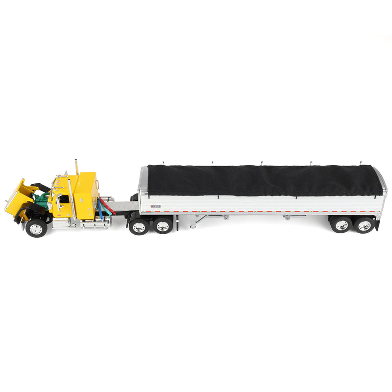 1/64 GMC General Semi Truck with Tandem Axle Wilson Pacesetter Grain Trailer, Yellow/White, DCP by First Gear