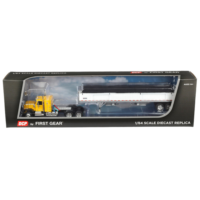 1/64 GMC General Semi Truck with Tandem Axle Wilson Pacesetter Grain Trailer, Yellow/White, DCP by First Gear