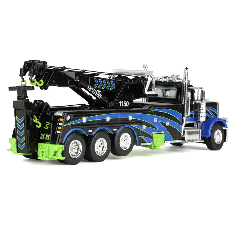 1/64 Peterbilt 389 Truck with Miller Century 1150 Rotator Wrecker, Black/Blue/Green, DCP by First Gear