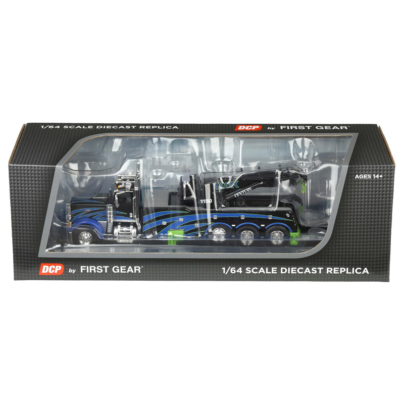 1/64 Peterbilt 389 Truck with Miller Century 1150 Rotator Wrecker, Black/Blue/Green, DCP by First Gear