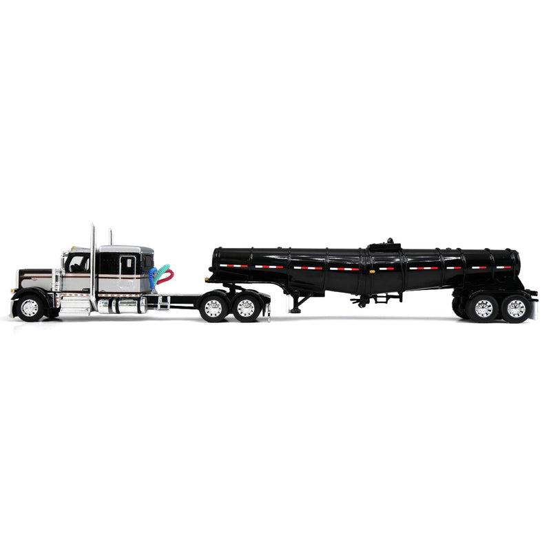 1/64 Black Peterbilt 589 Semi Truck with 63in Flat Top Sleeper Cab & Polar Deep Drop Trailer, DCP by First Gear