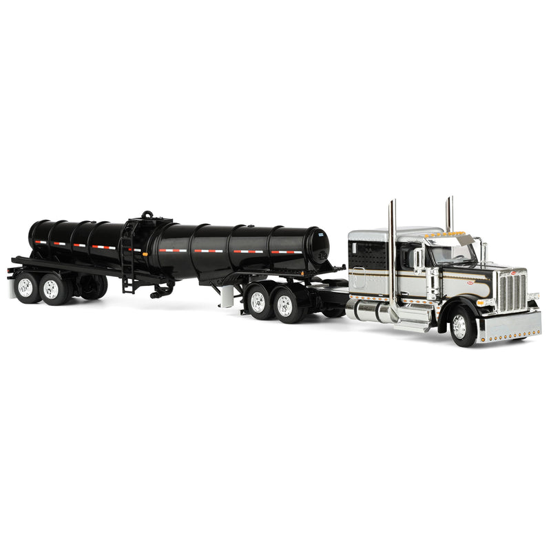 1/64 Black Peterbilt 589 Semi Truck with 63in Flat Top Sleeper Cab & Polar Deep Drop Trailer, DCP by First Gear