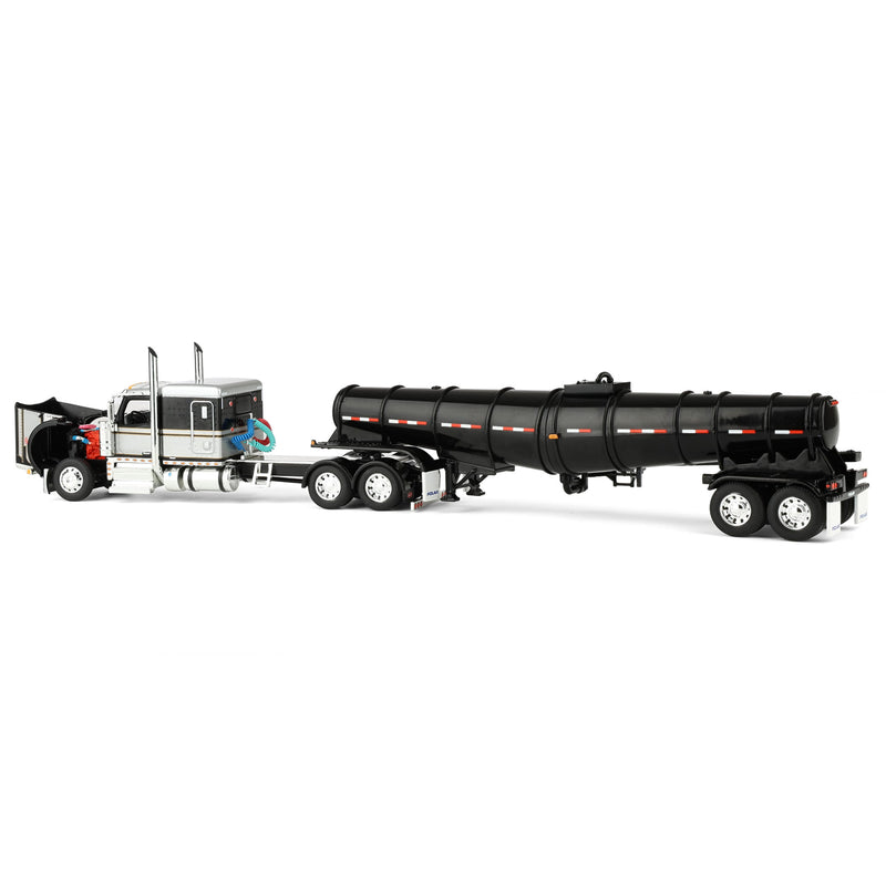 1/64 Black Peterbilt 589 Semi Truck with 63in Flat Top Sleeper Cab & Polar Deep Drop Trailer, DCP by First Gear